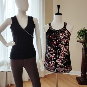White House Black Market Bundle – Beaded Black Top & Floral Lace‑Up Top Size XS